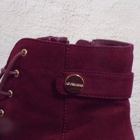 Liz Claiborne "Garret" Heeled Lace Zipper Boots Velvet Feel Burgundy 6 1/2 M - Picture 4 of 7